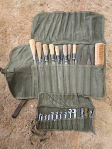 lot 253 image: Vintage Set of Woodworking Chisels and Wrenches with Canvas Roll