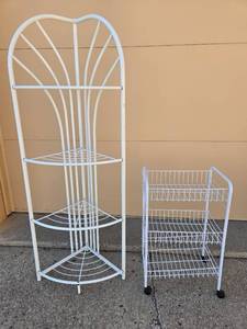 lot 26 image: Set of Corner and Rolling Storage Shelves in White Metal