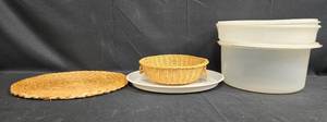 lot 57 image: Collection of Kitchen Essentials Tupperware, Woven Basket and Mat