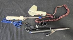 lot 61 image: Collection of Vintage Hair Styling Tools including Hair Dryer and Curling Irons