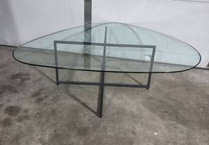 lot 93 image: Modern Glass Top Coffee Table with Metal Base