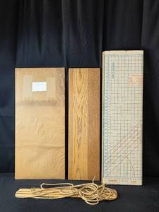 lot 96 image: Sewing Measuring Board and Oak Veneer Wood Panel with Jute Twine Pieces