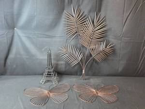 lot 109 image: Decorative Wall Art Set with Butterfly, Palm Leaves, and Eiffel Tower