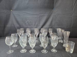 lot 120 image: Set of Assorted Glassware Including Wine, Beer, and Cocktail Glasses