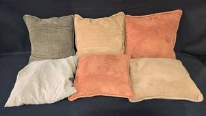 lot 125 image: Set of 6 Velvet Throw Pillows in Various Earth Tones