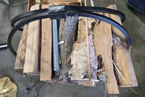lot 127 image: Collection of Firewood & Holder for Heating and Outdoor Use