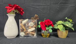 lot 142 image: Decorative Home Decor Set with Silk Flowers and Greenery