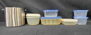 lot 148 image: Stainless Steel Ice Bucket with Assorted Plastic Storage Containers