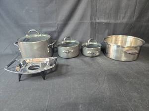 lot 165 image: Set of 5 Stainless Steel Cookware with Cooking with Calphalon Lids