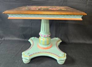 lot 183 image: Hand-Painted Side Table with Floral Design