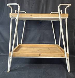 lot 187 image: Two-Tier Metal and Wood Kitchen Cart with Handle