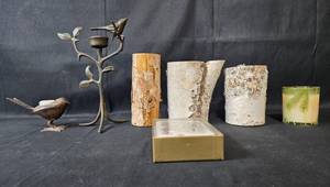 lot 199 image: Collection of Rustic Decor Candle Holders and Greeting Cards