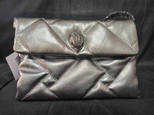 lot 204 image: Kurt Geiger Silver Quilted Leather Handbag with Long Strap and Black Leather Gloves