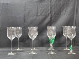 lot 212 image: Set of 8 Pier 1 Crystal Wine Glasses with Elegant Design