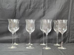 lot 215 image: Set of 8 Pier 1 Crystal Wine Glasses with Swirl Design