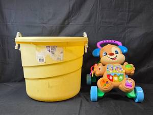 lot 226 image: Toddler Activity Walker and Yellow Utility Tub