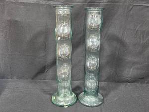 lot 244 image: Pair of Clear Glass Decorative Vases with Bubble Design & Light Green Hue 23 Tall