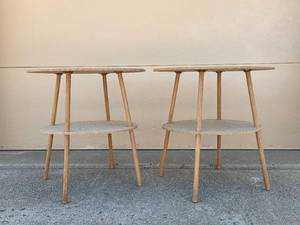 lot 246 image: Pair of Round Two-Tier Wooden Side Tables
