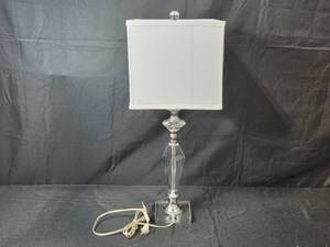 lot 248 image: Elegant Crystal Table Lamp with White Shade 27 Tall