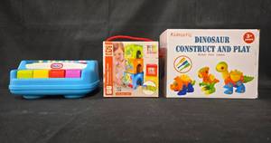 lot 252 image: Set of 3 Educational Toys - Dinosaur, Friendship Tower, and Toy Piano