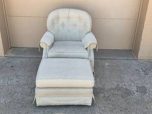 lot 262 image: Used Armchair and Ottoman Set with Cream Upholstery