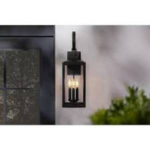 lot 8 image: Home Decorators Collection Havenridge 23.2 in. 3-Light Matte Black Hardwired Outdoor Wall Light Lantern Sconce with Clear Glass (1-Pack)  Customer Returns See Pictures