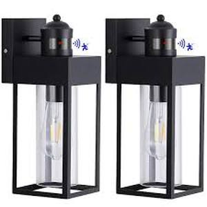lot 31 image: HKMGT 13.2 in. Black Motion Sensing Modern Porch Lights Outdoor Hardwired Wall Lantern Sconce with No Bulbs Included (1-Pack)   Customer Returns See Pictures