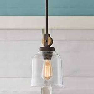 lot 32 image: Home Decorators Collection Knollwood 7 in. 1-Light Black Bronze Vintage Brass Accents Industrial Mini Pendant Light for Kitchen Customer Returns See Pictures
