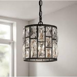 lot 34 image: Home Decorators Collection Kristella 1-Light Black Crystal Pendant Light Customer Returns See Pictures