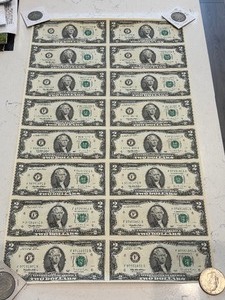 Uncut Sheet of 1995 $2 Dollar Federal Reserve Notes