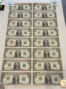 lot 2 image: Uncut Sheet of 1988 A $1 Dollar Federal Reserve Notes