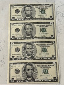 lot 5 image: Uncut Sheet of 2003 $5 Dollar Star Notes