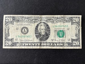 lot 80 image: 1969 C Green Seal $20 Dollar Federal Reserve Note