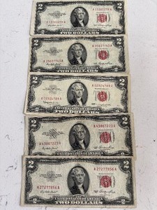 lot 133 image: 1953 Red Seal $2 Dollar Notes