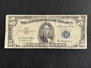 lot 137 image: 1953 A Blue Seal $5 Dollar Silver Certificate