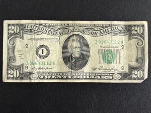 lot 139 image: 1950 A Green Seal $20 Dollar Federal Reserve Note