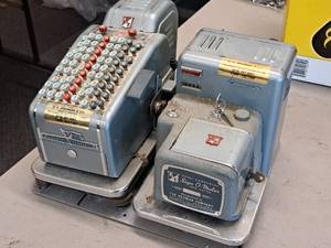 lot 1119 image: Lot of (2) Vintage The Hedman Company Check Processing Machines (with keys) - Royal Companion Sign-O-Meter and Dater