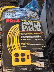 lot 1136 image: Coleman Cable Inc Construction Grade 80x4 Power Pack with 80 123 SJTW Extra Heavy Duty Cord  4-outlet Shop Box