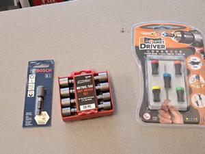 lot 1161 image: Bosch 14x78 Impact Nut Driver Bit, ToolShop MetricSAE Nut Driver Set 14 Hex Shank, 5-pcs Magnet Driver Screw Holder
