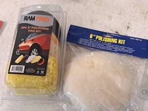 lot 1205 image: Ram Pro 5-pcs 3 Polishing Pad Kit and 6 Polihing Kit for 14 or 38 drive Drills