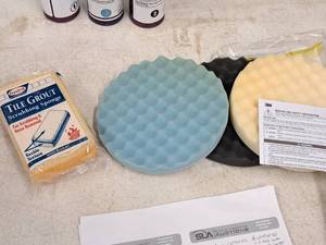lot 1208 image: 3-pack CompoundBuffing Foam Pads, (1) Tile Grout Scrubbing Sponge
