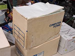 lot 1216 image: Lot of (2 Boxes) 12 Green Bar Stock Computer Paper - (1) 18lbs, (1) 3500 sheets 14-78x8-12