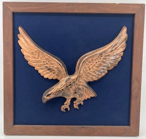 lot 26 image: Vintage Framed Handmade Dimensional Copper Eagle Wall Decor