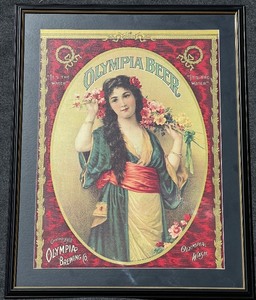lot 28 image: Framed Olympia Beer Advertising Print - 1907 Vintage Reproduction