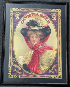 lot 29 image: Olympia Beer Vintage Framed Advertising Print with Lady in Hat