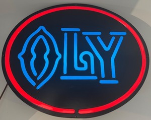 lot 33 image: Vintage OLY Beer Neon Sign with Red and Blue Lighting