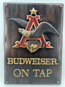 lot 60 image: Vintage Budweiser On Tap Sign by Embosograph Display Mfg. Co.
