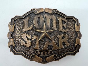lot 85 image: Vintage Lone Star Beer Belt Buckle by Tiffany Electric Brass Works with Opener