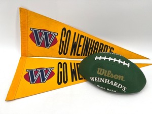 lot 94 image: Set of 2 Weinhards Pennant Flags and Weinhards Wilson Football