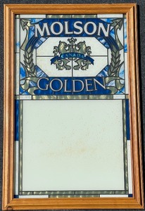 lot 108 image: Vintage Molson Golden Stained Glass Pub Mirror